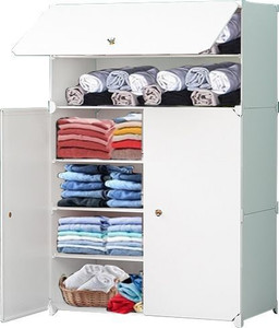 zofiy 3 door 6 shelf plastic metal collapsible wardrobe clothes shoesetc organiser pp collapsible wardrobe finish color - pure white diydo-it-yourself