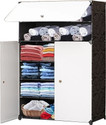 Zofiy 3 Door 6 Shelf Plastic Metal Collapsible Wardrobe, Clothes, Shoes,etc. Organiser PP Collapsible Wardrobe (Finish Color - WHITE AND BLACK, DIY(Do-It-Yourself))