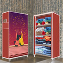 Zofiy 4 Shelf Couple Maroon Printed PP Collapsible Wardrobe (Finish Color - Couple Maroon wow Printed, DIY(Do-It-Yourself))