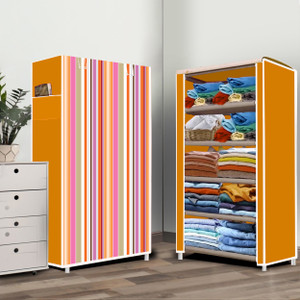 zofiy 5 layer orange strip print pp collapsible wardrobe finish color - orange strip modern print diydo-it-yourself