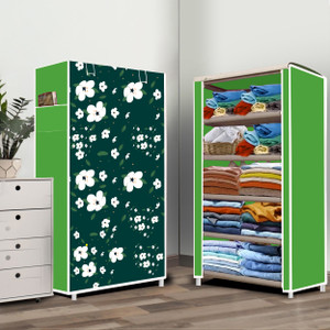 zofiy 5 layer white lily print pp collapsible wardrobe finish color - white lily modern print diydo-it-yourself