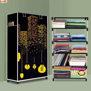zofiy 5 shelf foldable collapsible wardrobe storage organizer almirah cloth rack pp collapsible wardrobe finish color - premium building modern printed diydo-it-yourself