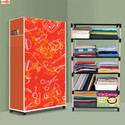 Zofiy 5 Shelf Foldable Collapsible Wardrobe Storage Organizer Almirah Cloth Rack PP Collapsible Wardrobe (Finish Color - School Pattern Modern Printed, DIY(Do-It-Yourself))