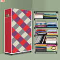 Zofiy 5 Shelf Foldable Collapsible Wardrobe Storage Organizer Almirah Cloth Rack PP Collapsible Wardrobe