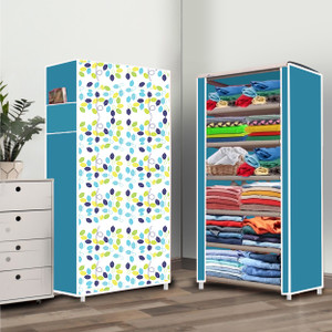 zofiy 6 shelf colourful leav printed pp collapsible wardrobe