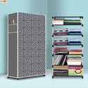 Zofiy 6 Shelf Foldable Collapsible Wardrobe Storage Organizer Almirah Cloth Rack PP Collapsible Wardrobe