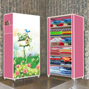 Zofiy 6 Shelf House Tree Pink Printed PP Collapsible Wardrobe