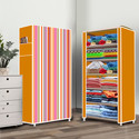 Zofiy 6 Shelf Orange Strip Printed PP Collapsible Wardrobe (Finish Color - Orange Strip Elegant Printed, DIY(Do-It-Yourself))
