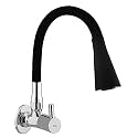 Zoie Kitchen Sink Tap with Black Flexible Silicone Swivel Spout with Free Flange and Teflon Tape Black &amp; Chrome Finish (Dual Flow) (Wall Mounted Installation) (Mini)