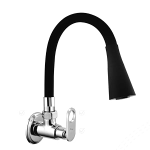 zoie kitchen sink tap with black flexible silicone swivel spout with free flange and teflon tape black amp chrome finish dual flow wall mounted installation orax