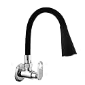 Zoie Kitchen Sink Tap with Black Flexible Silicone Swivel Spout with Free Flange and Teflon Tape Black &amp; Chrome Finish (Dual Flow) (Wall Mounted Installation) (Orax)