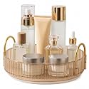 Zollyss Amber Gold 360° Rotating Makeup Organizer Tray, 9 Inch Lazy Susan Vanity Organizer with Gold Handles, Clear Acrylic Turntable for Skincare, Perfume & Cosmetics