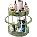 Zollyss Vintage Green 2 Tier 360° Rotating Makeup Organizer, Lazy Susan Vanity Organizer with Gold Frame &amp; Clear Acrylic Trays for Skincare, Perfume &amp; Cosmetics