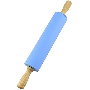 zollyss belan rolling pin  non-stick silicone surface with wooden handle for smooth dough rolling  lightweight durable easy to clean bakeware tool for kitchen use