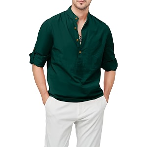 zombom men39s cotton blend mandarin collar self one design full sleeve casual short kurta