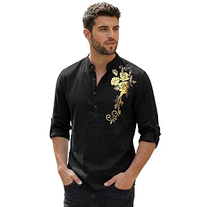 Zombom Mens Cotton Polyester Blend Mandarin Collar