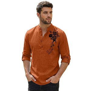 Zombom Mens Cotton Polyester Blend Mandarin Collar