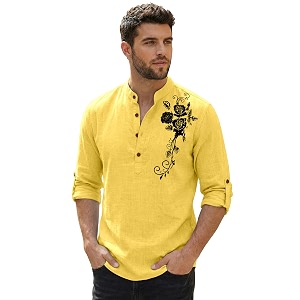 Zombom Mens Cotton Polyester Blend Mandarin Collar