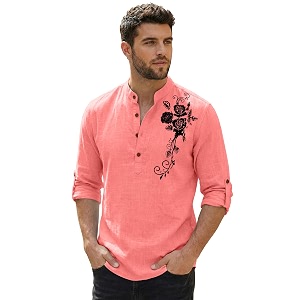Zombom Mens Cotton Polyester Blend Mandarin Collar