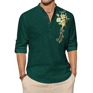 Zombom Mens Cotton Polyester Blend Mandarin Collar