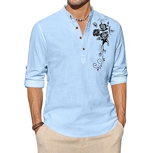 Zombom Mens Cotton Polyester Blend Mandarin Collar