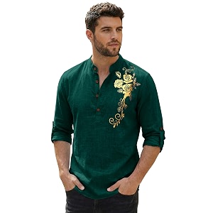 Zombom Mens Cotton Polyester Blend Mandarin Collar