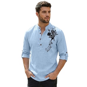Zombom Mens Cotton Polyester Blend Mandarin Collar