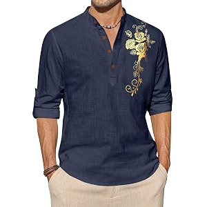 Zombom Mens Cotton Polyester Blend Mandarin Collar