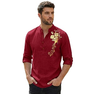 Zombom Mens Cotton Polyester Blend Mandarin Collar