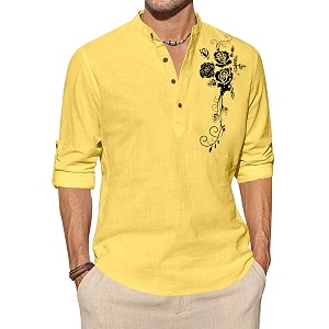 Zombom Mens Cotton Polyester Blend Mandarin Collar