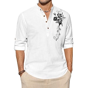Zombom Mens Cotton Polyester Blend Mandarin Collar