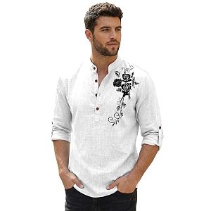 Zombom Mens Cotton Polyester Blend Mandarin Collar