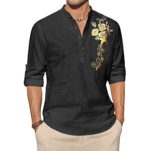 Zombom Mens Cotton Polyester Blend Mandarin Collar
