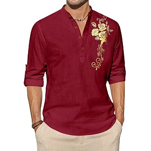Zombom Mens Cotton Polyester Blend Mandarin Collar