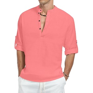 Zombom Mens Kurta Chinese Collar Long