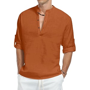 Zombom Mens Kurta Chinese Collar Long