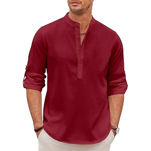 Zombom Mens Kurta Chinese Collar Long