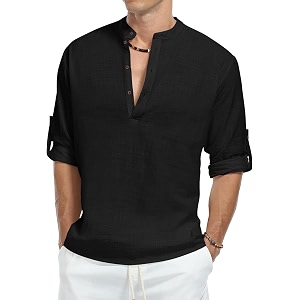 Zombom Mens Kurta Chinese Collar Long