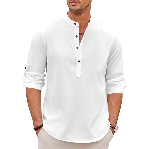 Zombom Mens Kurta Chinese Collar Long