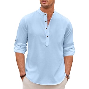 Zombom Mens Kurta Chinese Collar Long