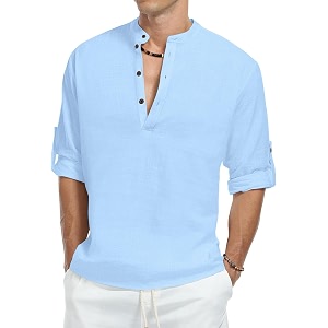 Zombom Mens Kurta Chinese Collar Long