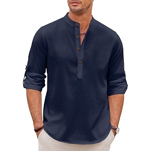 Zombom Mens Kurta Chinese Collar Long
