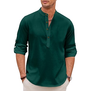 Zombom Mens Kurta Chinese Collar Long