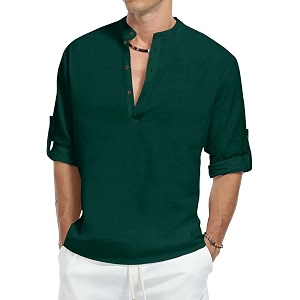Zombom Mens Kurta Chinese Collar Long