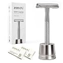 ZOMCHI Double Edge Safety Razor Kit for Men & Women, Stand, Matte Silver