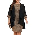 ZOMVA Plus Size Sparkly Formal Dress Suit 2 Piece Mother of The Bride Groom Chiffon Jacket Outfit Cocktail Evening