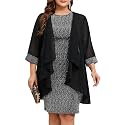 ZOMVA Plus Size Sparkly Formal Dress Suit 2 Piece Mother of The Bride Groom Chiffon Jacket Outfit Cocktail Evening