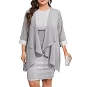 ZOMVA Plus Size Sparkly Formal Dress Suit 2 Piece Mother of The Bride Groom Chiffon Jacket Outfit Cocktail Evening