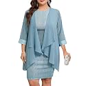 ZOMVA Plus Size Sparkly Formal Dress Suit 2 Piece Mother of The Bride Groom Chiffon Jacket Outfit Cocktail Evening