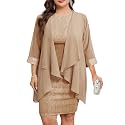 ZOMVA Plus Size Sparkly Formal Dress Suit 2 Piece Mother of The Bride Groom Chiffon Jacket Outfit Cocktail Evening